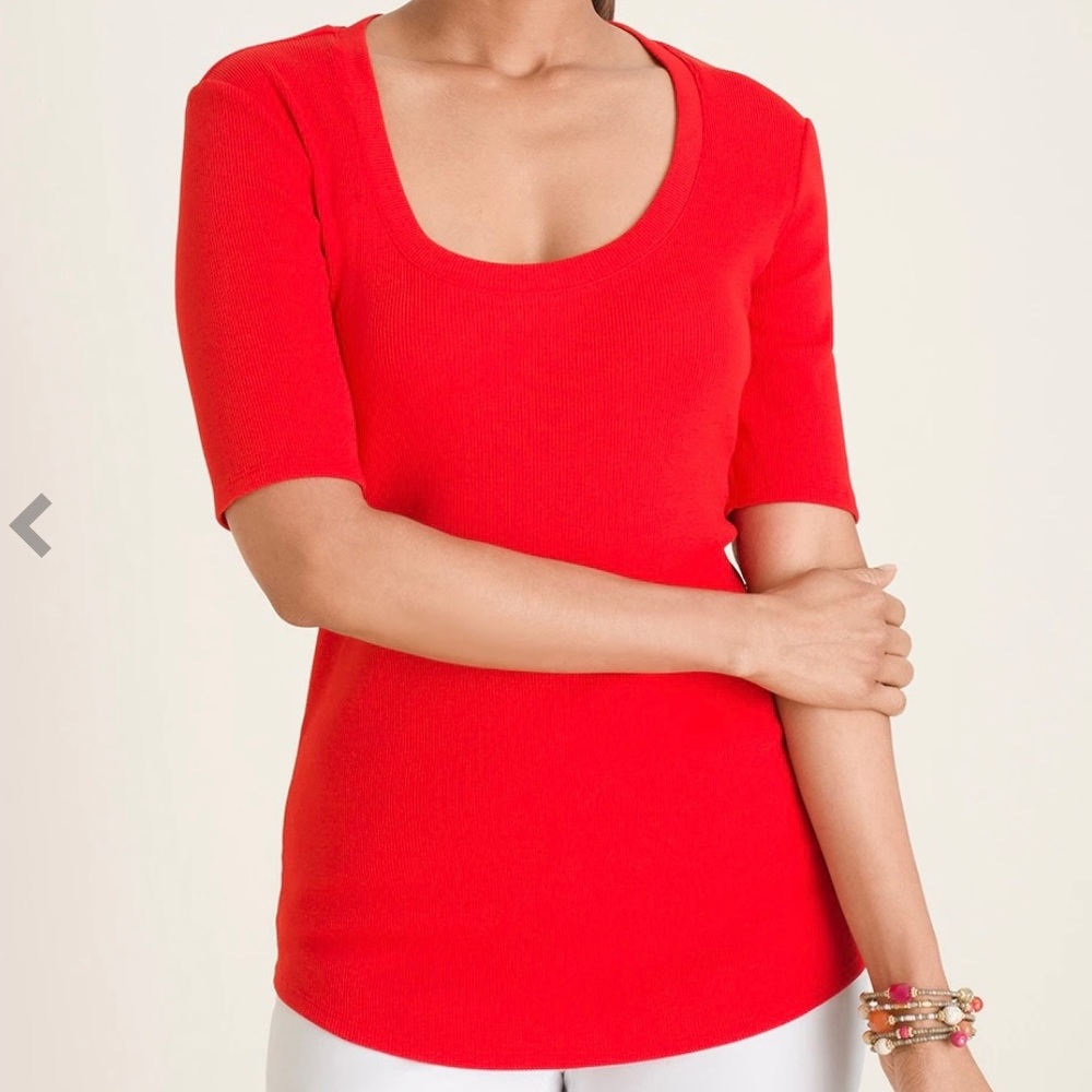 Chico’s ribbed elbow sleeve Tee Coral Orange size 4, 2XL womens scoop neck